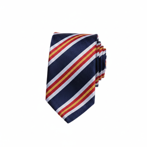 <b>Navy</b> Blue Yellow Red Striped Italian Jacquard Men's Adult One Size <b>Tie</b> - Product Image 2