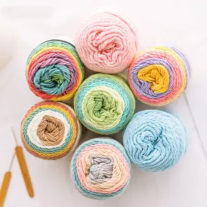 Beautiful Crochet Hand Knitting Natural Rainbow Cake Cotton Blended Yarn for weaving crochet