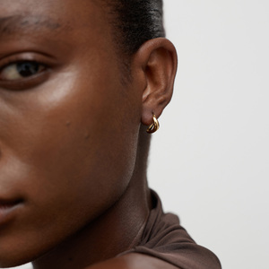 Orecchini a Cerchio Huggie in Vermeil d'Oro 14k, di Design Raffinato, Inossidabili, Nuovi Arrivi, Gioielli di Lusso, Orecchini a Cerchio Spessi con Zirconi - Product Image 4