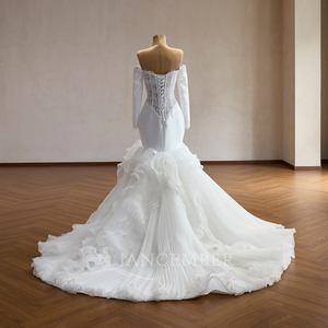 Rsm261050 Elegante Vestido <span class=keywords><strong>de</strong></span> Novia <span class=keywords><strong>Sirena</strong></span> con Mangas Largas, Corsé <span class=keywords><strong>de</strong></span> Encaje, Falda <span class=keywords><strong>de</strong></span> Organza con Pliegues y Volantes, Vestido <span class=keywords><strong>de</strong></span> Novia Jancemebr - Product Image 2