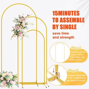 6FT 6.6FT 7.2FT <strong>Metal</strong> Arched Balloon Frame <strong>Backdrop</strong> Stand <strong>Gold</strong> Floral Wedding Arch Birthday Party Supplies Decoration - Product Image 3