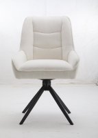 Fauteuil pivotant de luxe blanc crème, rembourré en tissu bouclé, avec pieds en métal noir, pour la maison ou le bureau