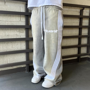 Pantalon de survêtement streetwear personnalisé pour homme, en coton épais, délavé à l'acide, coupe oversize, jambe large, style baggy, rayé - Product Image 6