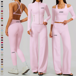 Vêtements de sport pour femmes : Ensemble de yoga 5 pièces comprenant des vestes de yoga ajustées, des <span class=keywords><strong>leggings</strong></span> de sport gainants anti-transparence, un soutien-gorge de yoga anti-transparence et des <span class=keywords><strong>pantalons</strong></span> de sport à jambes larges - Product Image 1