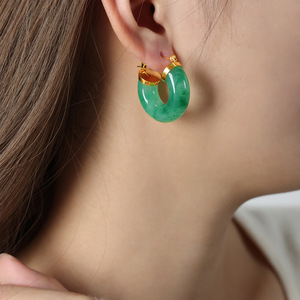 Pendientes de Aro de Resina de <span class=keywords><strong>Moda</strong></span>, Pendientes de Acero Inoxidable Chapados en Oro, Pendientes de Aro en Forma de <span class=keywords><strong>C</strong></span> Elegantes Franceses - Product Image 1