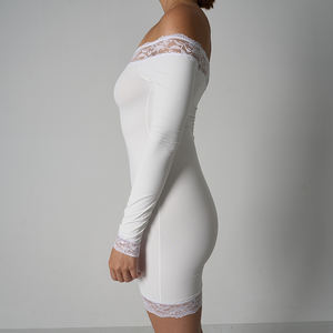 SK1344 Sexy dentelle une épaule robe couleur unie à manches longues dentelle jupe courte pour les femmes maigre robe confortable - Product Image 3