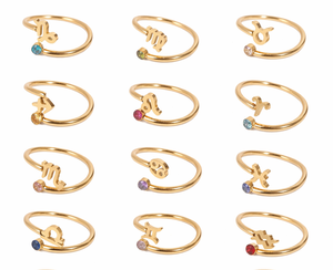 Anillo Ajustable <span class=keywords><strong>de</strong></span> Acero Inoxidable con Signos del Zodiaco Personalizables, con Runas del Zodiaco y Circonita Cúbica, Resistente al Agua - Product Image 1