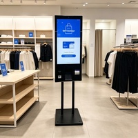 Kiosque de commande automatique 43 pouces avec écran tactile LCD, caméra, lecteur de code NFC et QR, imprimante thermique de tickets, sur pied pour restaurant
