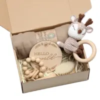 New Fashion bunny silicone vendita calda catena pacwhater giocattolo in legno sonaglio massaggiagengive anello pietra miliare set regalo neonato