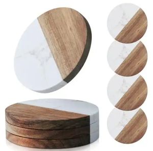 Almacén de EE. UU. Decoración para el hogar Calentamiento DE LA CASA Posavasos de madera de acacia y mármol para grabado láser Posavasos en blanco Regalos - Product Image 2