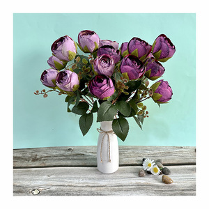 Flores Queyiyi, 9 Cabezas de Rosas de Té Artificiales de Seda, Decoración para Bodas, Arreglo para Mesa de Comedor - Product Image 5