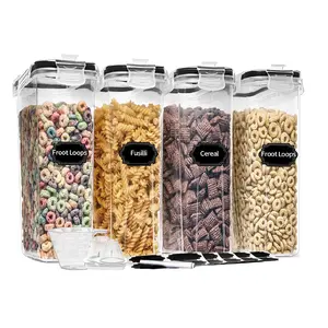 4-teilige Lebensmittellagerungen & -Gläser 4L frei von BPA luftdichte Lebensmittellagerungen aus Kunststoff mit Deckeln und Messlöffeln Etiketten