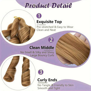 Spiral Loose Wave Curly Hair French Curl Mèches au crochet <span class=keywords><strong>pour</strong></span> 24 pouces Tresses soyeuses Synthétiques Ombre Couleur Tressage Extensions de cheveux - Product Image 3