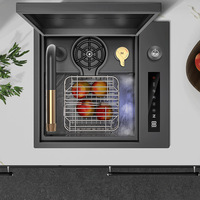 Fregadero de Cocina Inteligente Moderno, Multifuncional, con Panel Táctil de Tres Orificios, Hecho a Mano, de un Solo Tazón, Cuadrado, Negro, 45x42cm