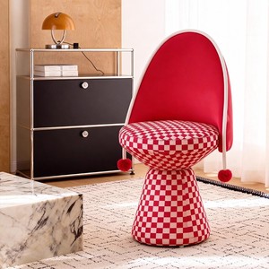 Silla de Salón Giratoria con Respaldo y Patrón a Cuadros, Color Rojo - Product Image 2