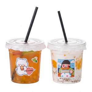 Großhandel 18oz Ästhetischer Boba-Teebecher 98mm Deckel Einweg-Plastikbecher für Eiskaffee Früchtetee Milchshake Smoothie - Product Image 1
