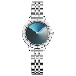 Reloj plateado minimalista para mujer, esfera con gradiente azul, pulsera de acero inoxidable, reloj de pulsera moderno de cuarzo - Product Image 4