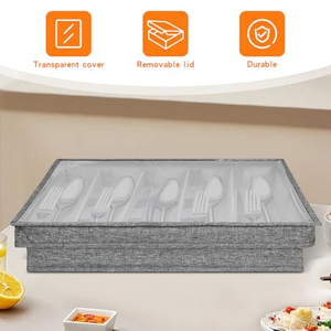 Boîte de rangement pliable améliorée en tissu pour vaisselle avec couvercle transparent, conteneur anti-poussière pour ustensiles de cuisine - Product Image 2