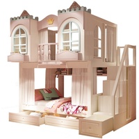 Lit superposé en bois massif pour deux filles, design maison d'arbre princesse, lit multifonctionnel haut/bas