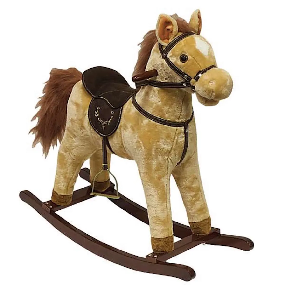 Cavallo a dondolo e equitazione in peluche Color marrone chiaro americano a buon mercato