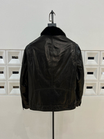 Nouvelle veste vintage en duvet d'oie et peau de mouton pour homme, manteau court élégant en cuir véritable à col carré avec empiècements en fourrure de vison