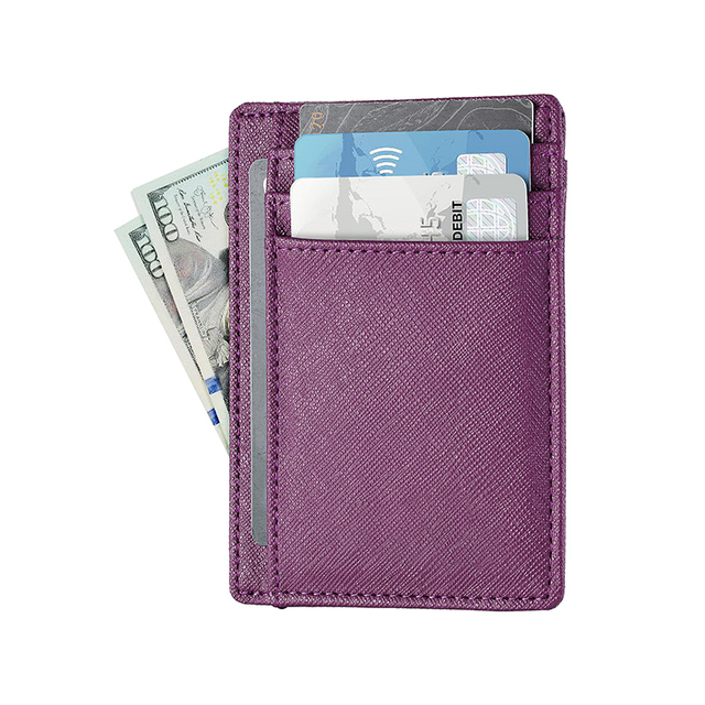 Wholesale Minimalist Slim Saffiano Leather Card Holder Wallet RFID Blocking Customized With Front Pocket for Credit Cards