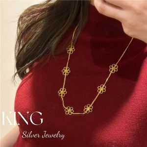 สร้อยคอรูปดอกไม้เงินแท้ King Silver Jewelry S925 เงินสเตอร์ลิง หกกลีบ สไตล์เรโทรคลาสสิก สร้อยคอสำหรับผู้หญิง ของขวัญสำหรับใช้ในชีวิตประจำวัน - Product Image 2