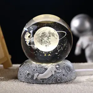 Résine Artisanat 3D Glowing Planet Moon Gravé Boule De Cristal Veilleuse USB Commutateur Contrôle Enfants Lampe Décor À La Maison Cadeau De Vacances