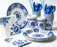 Ensemble de vaisselle jetable à thème porcelaine bleue et blanche, style chinois, kit de vaisselle pour fête