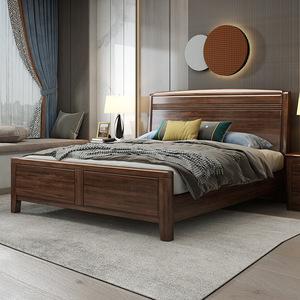 Solid Wood Storage <b>Bed</b> Walnut 1.8m <b>Double</b> <b>Bed</b> Modern Minimalist Bedroom Furniture - Product Image 2