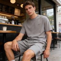 Shorts de sport en molleton français pour homme avec logo personnalisé, broderie vieillie, séchage rapide, respirant, taille élastique, longueur genou