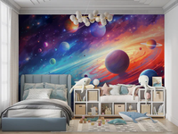 Papier peint abstrait coloré avec des planètes de l'espace, revêtement mural imperméable en PVC avec impression de galaxie cosmique pour la chambre à coucher, le bureau, l'arrière-plan