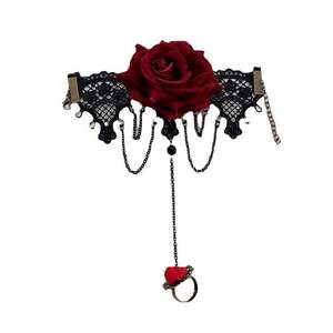 Retro gotico Punk bracciale in pizzo bordeaux bracciale in pizzo rosso rosa bracciale in un pezzo per anniversari catene in lega - Product Image 6