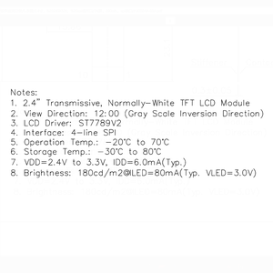 2.4 \ "độ sáng cao NW TFT <span class=keywords><strong>LCD</strong></span> hiển thị Modules -20 ° C ~ 70 ° C phạm vi nhiệt độ st7789v2 SPI giao diện 3.3V Volts - Product Image 6