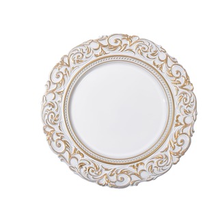 Table vacances fête mariage décor plat vaisselle serveur <span class=keywords><strong>Ware</strong></span> Vintage rond en plastique Antique blanc chargeur assiettes - Product Image 5