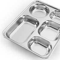Plateau alimentaire divisé en acier inoxydable avec couvercle, assiette à lunch multi-compartiments pour enfants, cantine scolaire et préparation des repas quotidiens