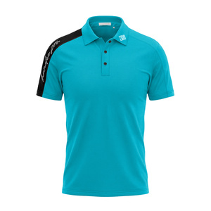 Polo à manches courtes pour homme, turquoise et noir, en polyester tricoté, séchage rapide, vêtement de sport décontracté, logo sur la manche gauche - Product Image 2