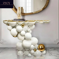 Console Moderne de Luxe pour Entrée de Villa, Style Mousse Haute Performance Design Unique Bulles Noir Blanc Or, Décoration de Salon Élégante