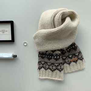 Écharpe en laine chaude d'hiver FX, motif tricoté Fair Isle, écharpe rétro tendance pour femme, écharpe jacquard à motifs d'animaux mignons pour cadeau de Noël - Product Image 2