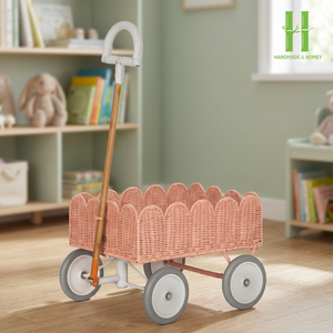 VENTA EXITOSA Carrito de Mimbre Tejido a Mano para Niños, Juguetes de Mimbre Modernos, Carrito de Muñecas de Mimbre Ecológico, Carritos de Mano - Product Image 1