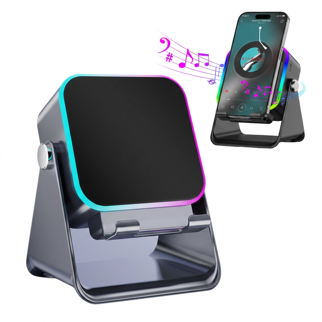 Portable Speaker With 360° Rotatable Phone Holder RGB Color Light Desktop Wireless Speaker Stand for Mobile Phone