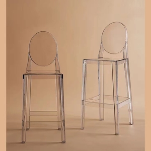 Vente en gros de meubles d'usine, tabouret haut en plastique empilable moderne, tabourets de bar en acrylique transparent et transparent, chaises pour vente de cuisine