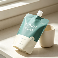 Pochette d'emballage pour savon liquide avec logo personnalisé imprimé, pochette à bec verseur stable avec buse supérieure de 15 mm et bouchon rabattable