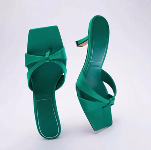 XINZIRAIN sandali con <span class=keywords><strong>tacco</strong></span> alto personalizzato verde satinato nuovo stile estivo infradito Casual per <span class=keywords><strong>scarpe</strong></span> da donna - Product Image 5