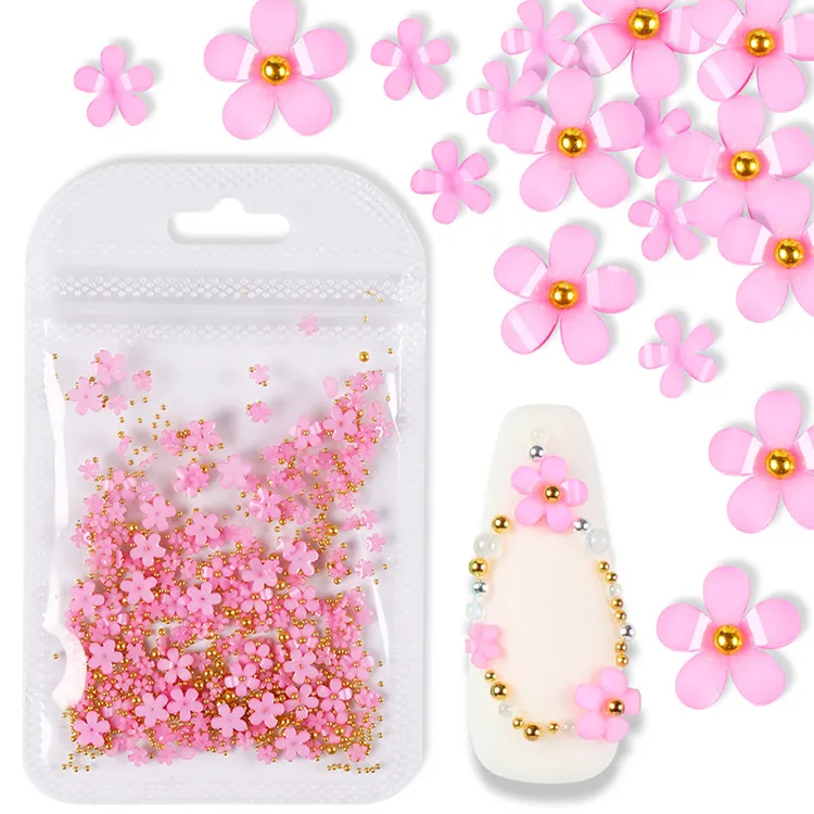 200pcs/bag Summer Nail Art 3D Colorful Resin Flowers Acrylic Jewelry Beads DIY Nail Art Decoration