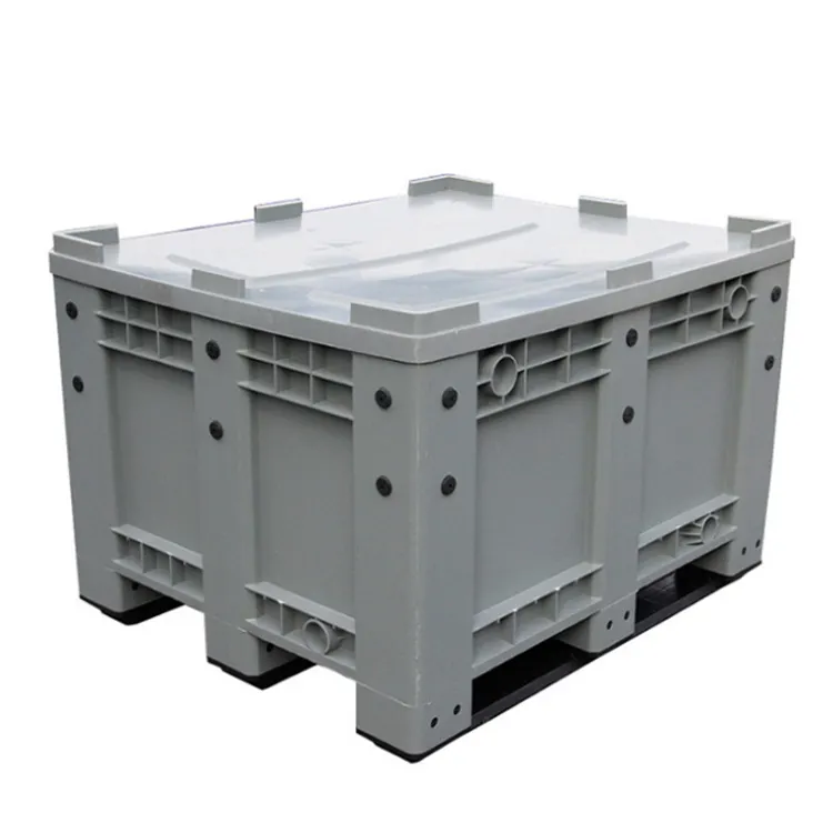 Pallet Container Mega Bin Heavy Duty Stackable Plastic ISO Plastic Storage Containers Box with Lids and Wheel Solid Box 37 Kg 1t