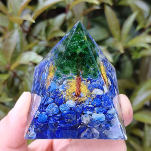 <b>Crystal</b> <b>Tree</b> Pyramid Resin Epoxy Craft Natural Minerals Home Decoration Desktop Ornament Green Lapis Lazuli - Product Image 3