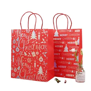 Colore rosso di Vendita Calda Personalizzato Riciclare Marrone Kraft Sacchetto del Regalo di Albero Di Natale di Carta Per Lo Shopping