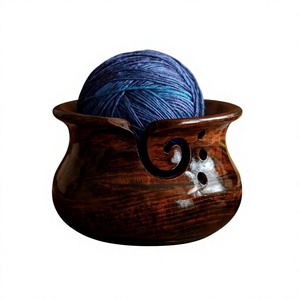 AZ ENTERPRISES Wooden Yarn Bowl Round Hand Carved Spiral Design Natural Finish Portable 15cm Needlework Accessory - Product Image 5