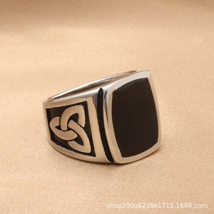 Men's Square Epoxy Resin Titanium Steel <b>Ring</b> Retro <b>Silver</b> Geometric Design Gift Jewelry - Product Image 2